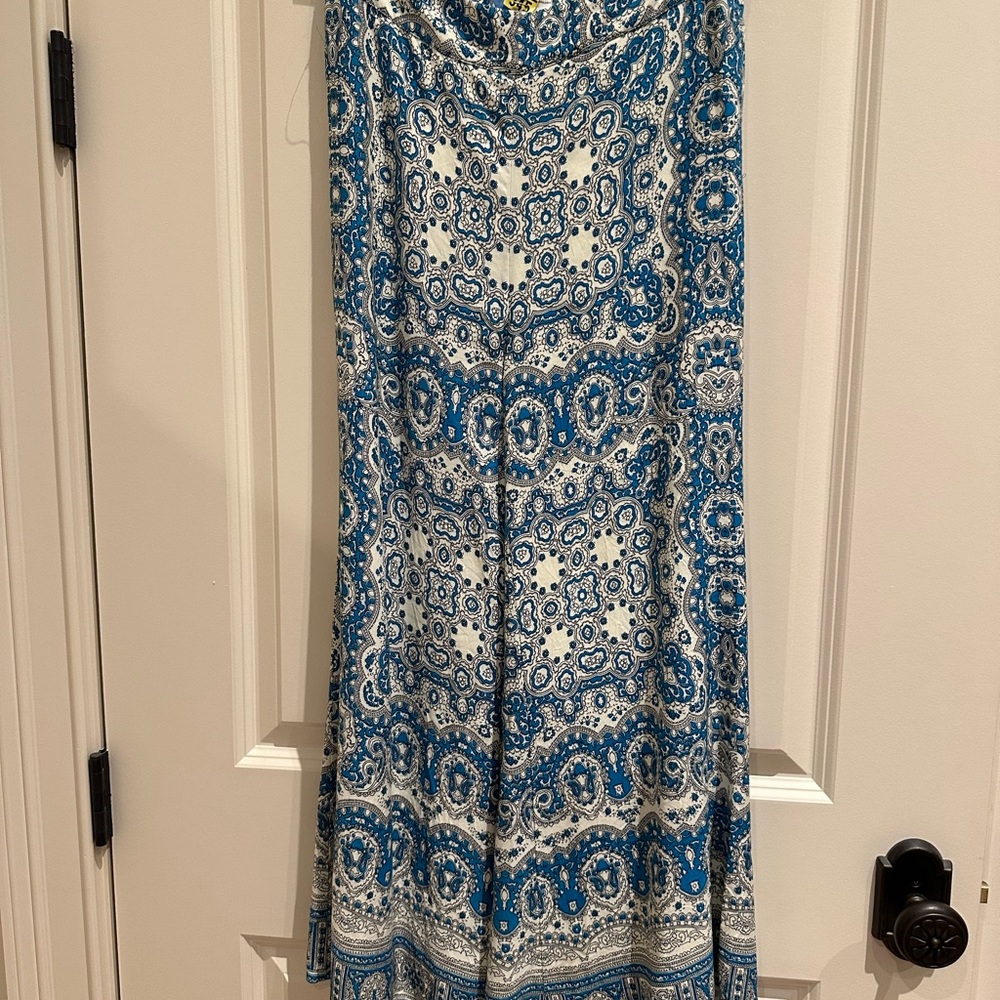 Anthropologie Blue and White Wide Leg Pants
